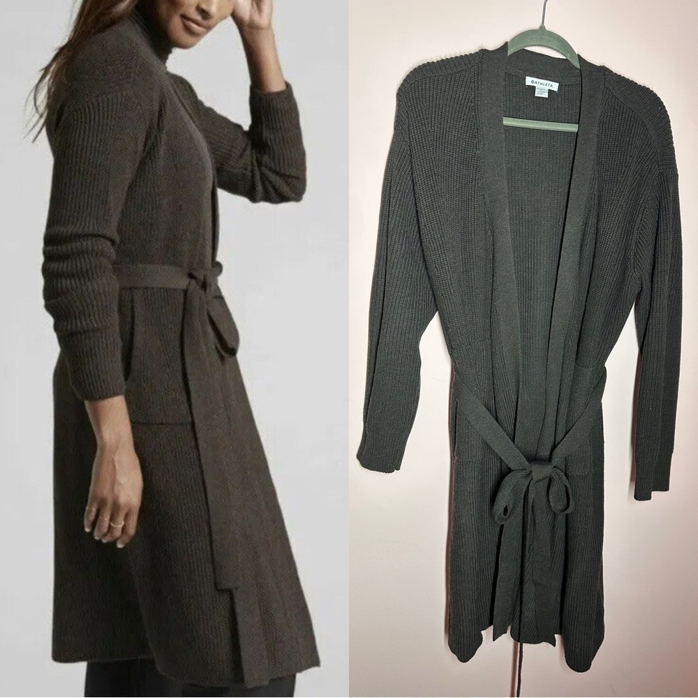 Athleta Espresso Brown Wool Blend Scenic Long Cardigan Sweater Plus Size 1X - Picture 2 of 5